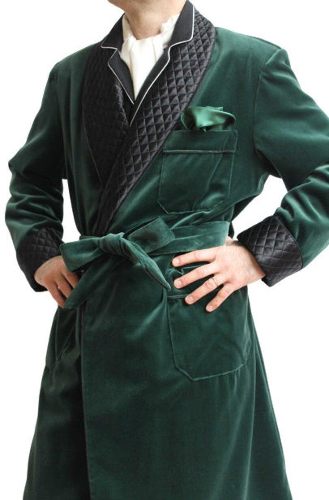 Smoking Jackets Men Green Velvet Quilted Robe De chambre Etsy