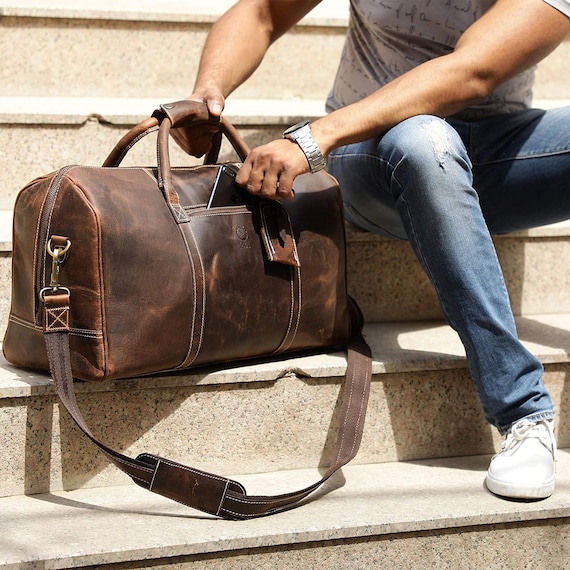 Handmade Leather Duffle Bag Large Travel Bag Mens Weekender | Etsy