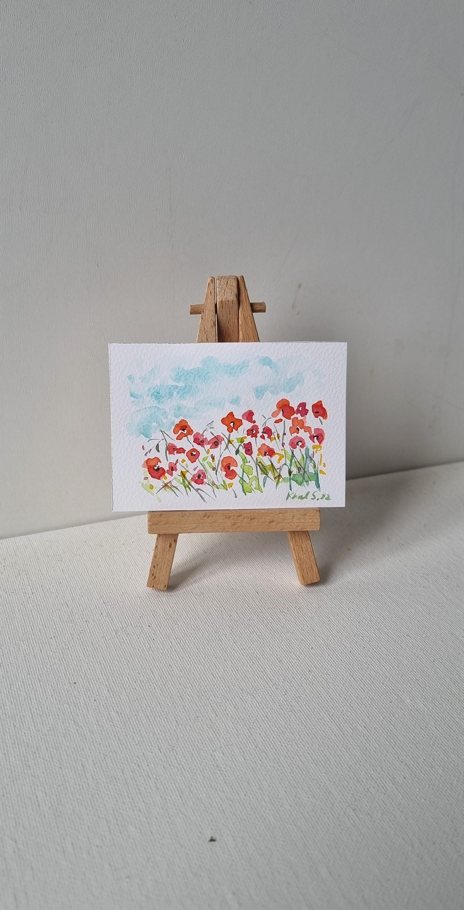 Poppy Painting Original Art Floral Wall Aquarelle Aceo Petite Peinture 2.5x3.5 Pouces