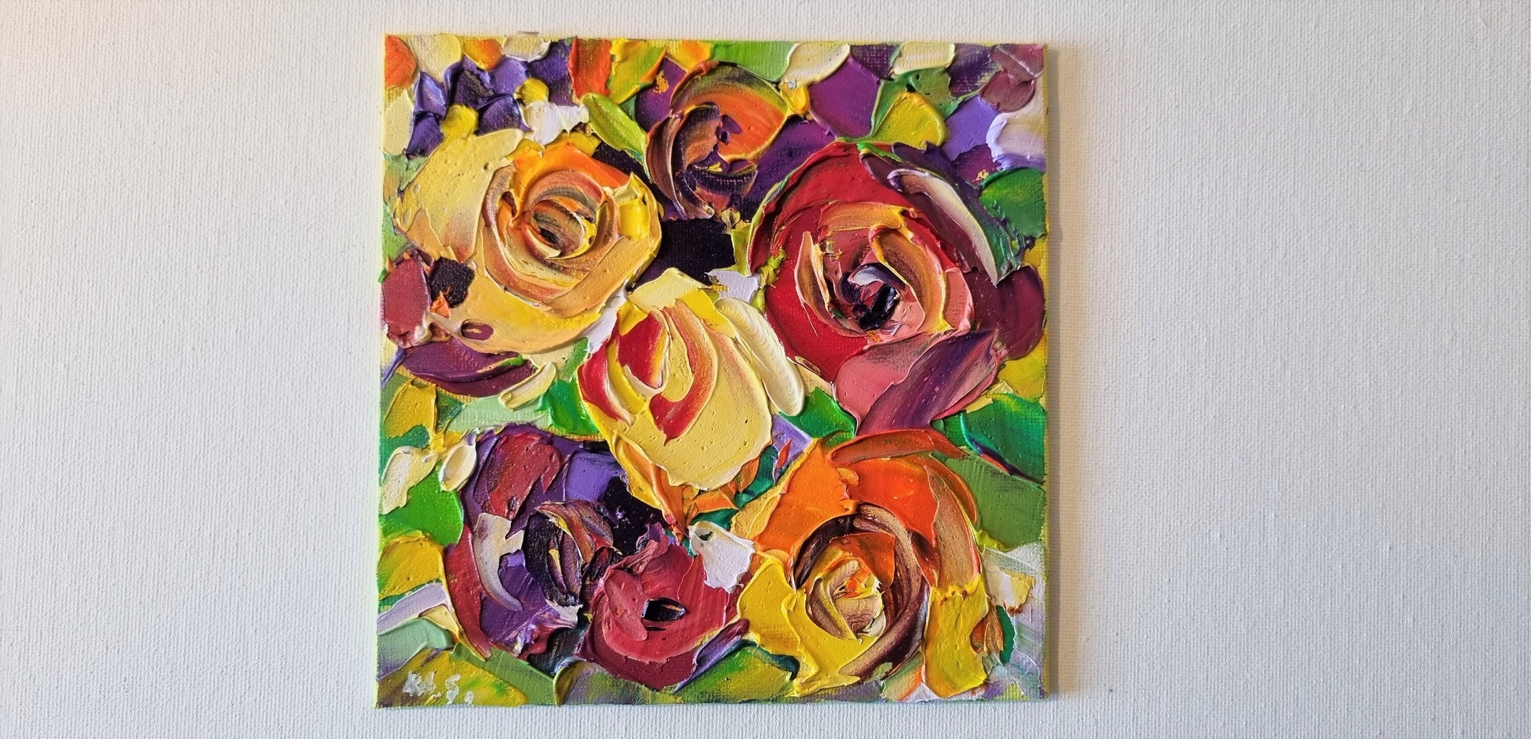 Rose Painting Original Art Huile Peinture Impasto Floral Wall 6x6 Pouces