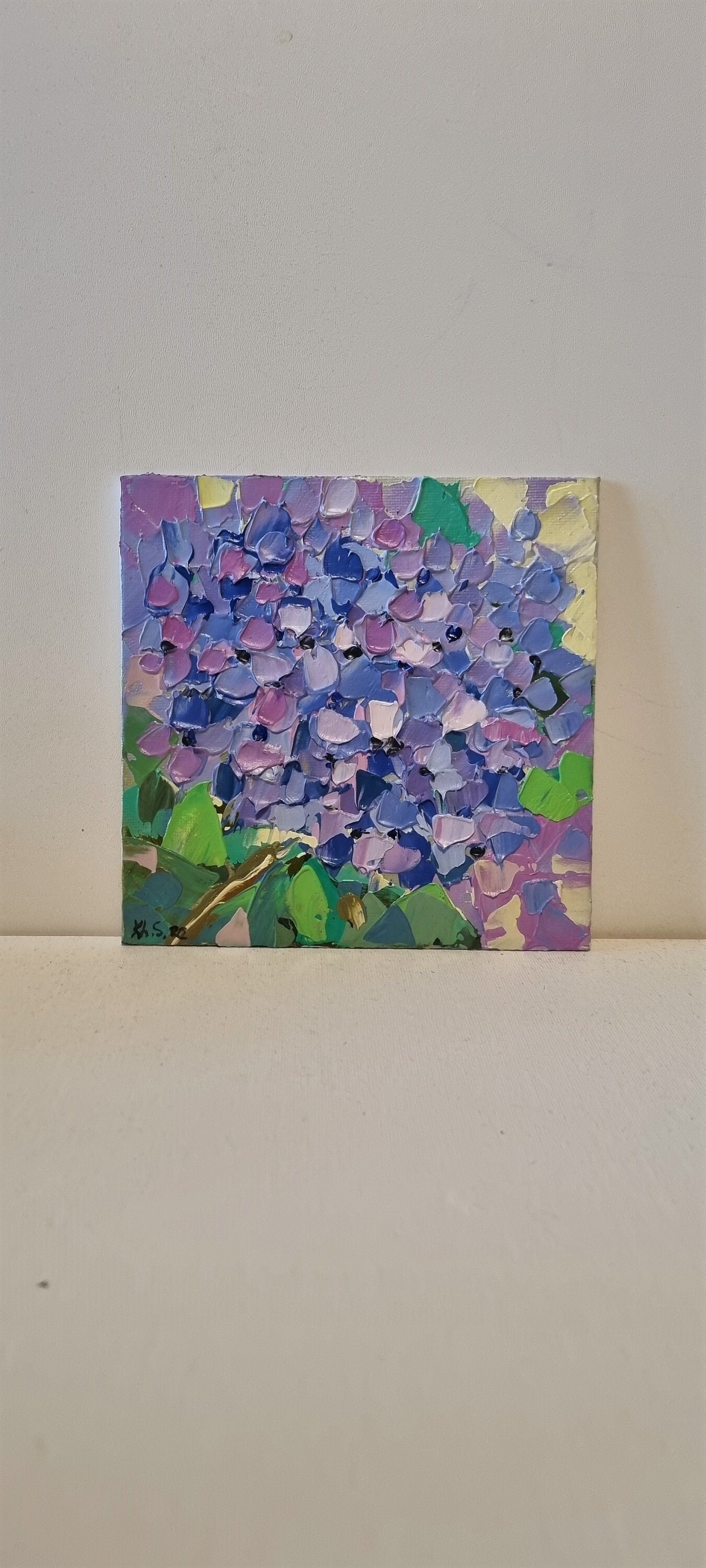 Hydrangea Peinture Original Art Floral Wall Oil 6x6 Pouces