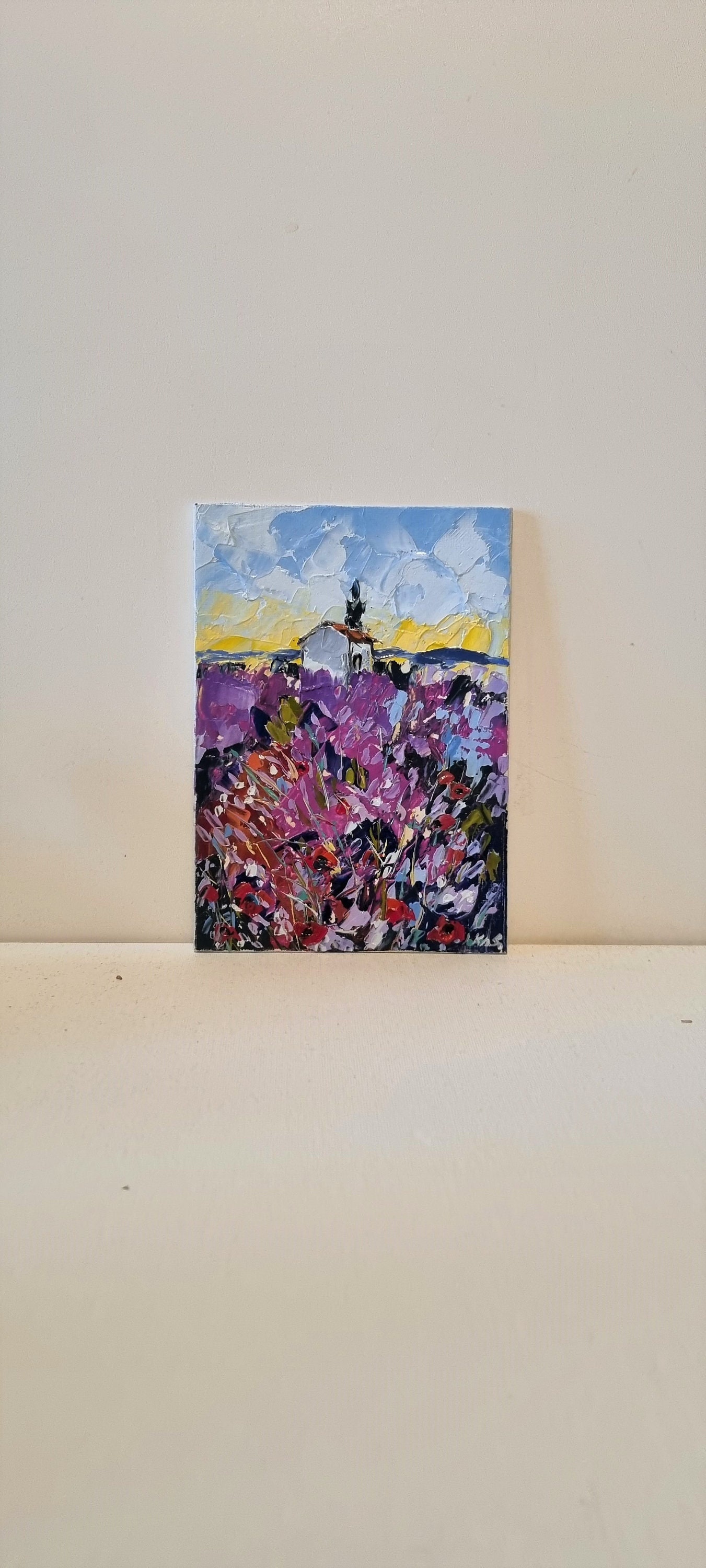 Champ de Lavande Paysage d'art Original Provence France Peinture Murale à L'huile 5x7 Pouces