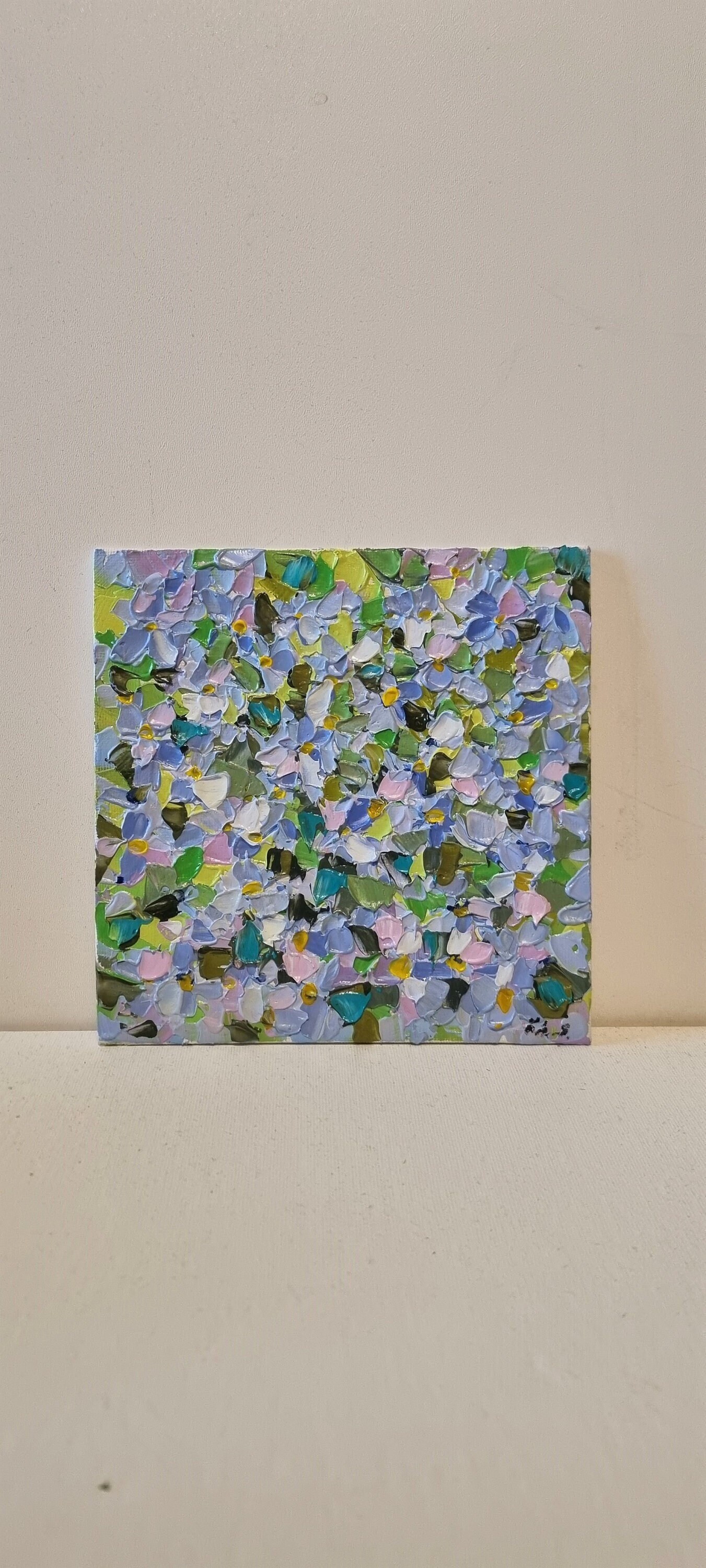 Forget-Me-Not Flowers Original Art Floral Painting Wall Peinture à L'huile Impasto 6x6 Pouces