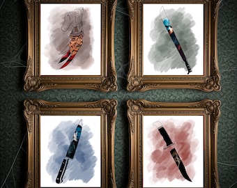 Horror Quartet | Watercolor Paintings (Original by Jaycee Chenoweth), Unframed 8x10 Prints