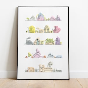 Disneyland 5 Lands | Watercolor Painting (Original Design by Jaycee Chenoweth) Digital Download