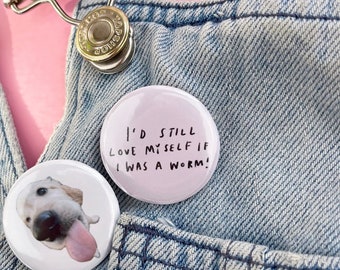 love myself if I was a worm BADGE | button BOW coquette balletcore cute bag / tote decor accessory girlie