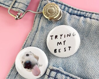 trying my best! BADGE | button BOW gold star good girl cute bag / tote decor accessory gift