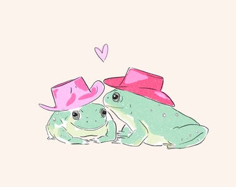 yeehaw frogs in love PRINT | A5 poster wall art illustration art love is love queer cowboy pink