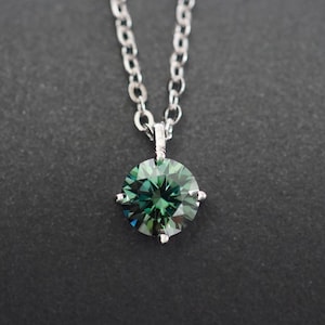Dainty & Gorgeous Solitaire Green / Clear / Royal Blue/Portuguese Cut Moissanite Pendant Necklace 0.5ct 1ct 2ct 3ct D Color Sterling Silver