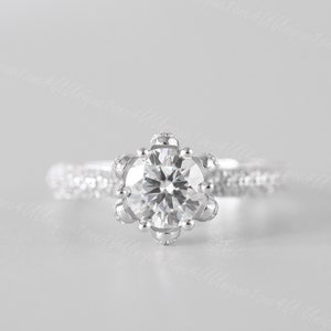 Dainty & Gorgeous Rose Flower Moissanite Ring 1ct 2ct D Color Sterling Silver and Platinum Group Metal Multi-Layer Plating