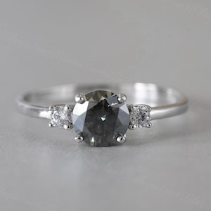 Classic & Gorgeous Grey Moissanite Ring 0.5ct 1ct 2ct  VVS1 ,  Sterling Silver And Platinum Group Metal Multi-Layer Plating， Gift for Her