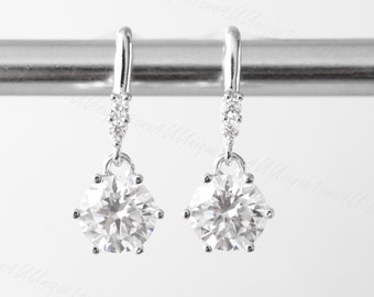 Gorgeous Moissanite Dangle & Drop Earring | 1ct+1ct  2ct+2ct 4ct+4ct  ，Moissanite Earring Dangle Sterling Silver Earring  Best gift for Her