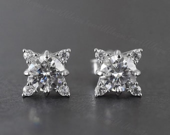 Gorgeous & Dainty Moissanite Earring Studs | 4mm 0.3ct+0.3ct  Stud Earring ，DF Color VVS1  Sterling silver Platinum Group Metal Plating