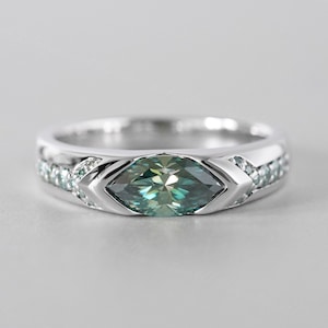 Dainty & Gorgeous Lake Green Marquise  Moissanite Ring 5*10mm D Color VVS1 , Sterling Silver and Platinum Group Metal Multi-Layer Plating