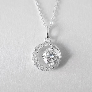 Gorgeous & Elegant  Moon shape Moissanite Necklace D Color, 1ct  Sterling Silver And Platinum Group Metal Multi-Layer Plating
