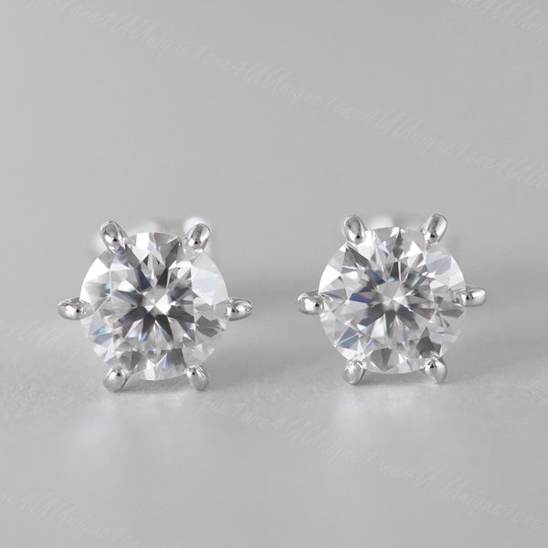 Gorgeous & Elegant  Screw-Back Moissanite Studs 0.5ct+0.5ct/ 1ct+1ct/2ct+2ct Stud Earring  ，D color Sterling Silver Stud ， Best gift