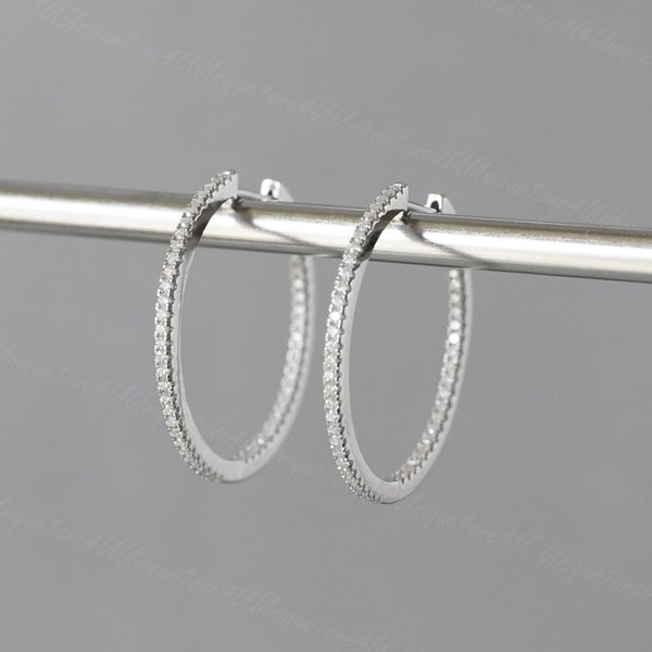 Dainty & Gorgeous Full Moissanite Hoop Earring ,Sterling Silver And Platinum Group Metal Multi-Layer Plating ,Best gift