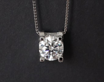 Elegant & Brilliant  Classic Moissanite Pendant  Moissanite Necklace 1ct-2ct-3ct D Color, Sterling Silver And Platinum Group Metal Plating