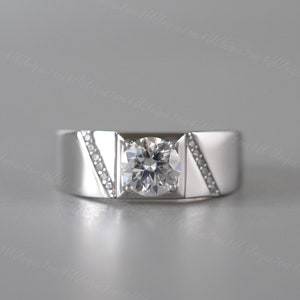 Moissanite Ring for Men 1ct  D Color VVS , Brilliant Moissanite Ring,  Men&#39;s Ring，Engagement ring for Men  Men‘s bands，Anniversary gift