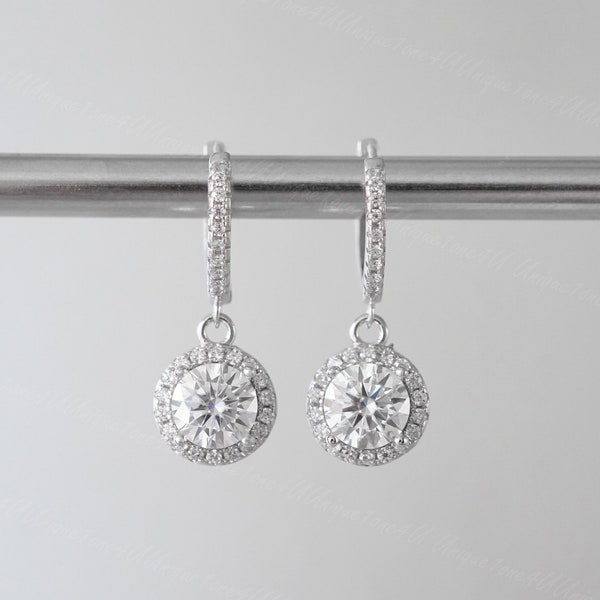 New Arrival On Sale Gorgeous Moissanite Dangle & Drop Earring | 1ct+1ct   ，D color Sterling Silver Earring  Best Gift for wife/mom
