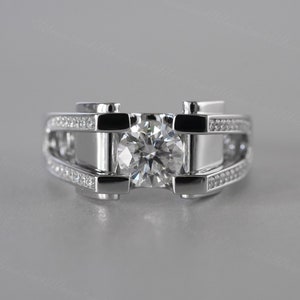 Luxury Moissanite Ring for Men 1ct -2ct D Color Brilliant Moissanite Ring,  Men's Ring，Sterling Silver Engagement ring for Men  Men‘s bands