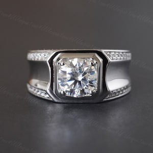 Luxury Moissanite Ring for Men 1ct -2ct D Color VVS , Brilliant Moissanite Ring,  Men&#39;s Ring，Engagement ring for Men  Men‘s bands