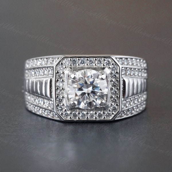 Moissanite Ring for Men 1ct 2ct  D Color VVS , Brilliant Moissanite Ring,  Men's Ring，Engagement ring for Men  Men‘s bands，Anniversary gift