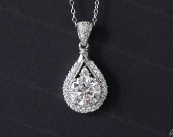 Elegant Delicate Brilliant Moissanite Necklace 1ct 2ct 3ct D Color Sterling Silver And Platinum Group Metal Multi-Layer Plating Gift for Her