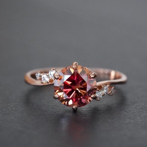 Dainty & Gorgeous red Moissanite Ring 2ct  D Color VVS1 ,  Sterling Silver And Platinum Group Metal Multi-Layer Plating，Gift for her