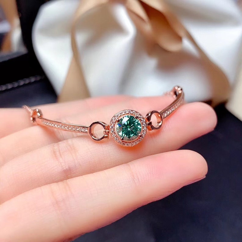 Anniversary gift Adorable Delicate Brilliant Green Moissanite bracelet 1ct D Color Engagement ring gift for her Promise jewelry