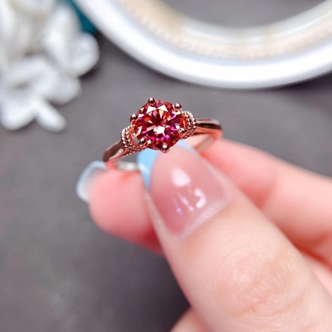 Dainty & Red Moissanite Ring 1ct D Color VVS1 Etsy