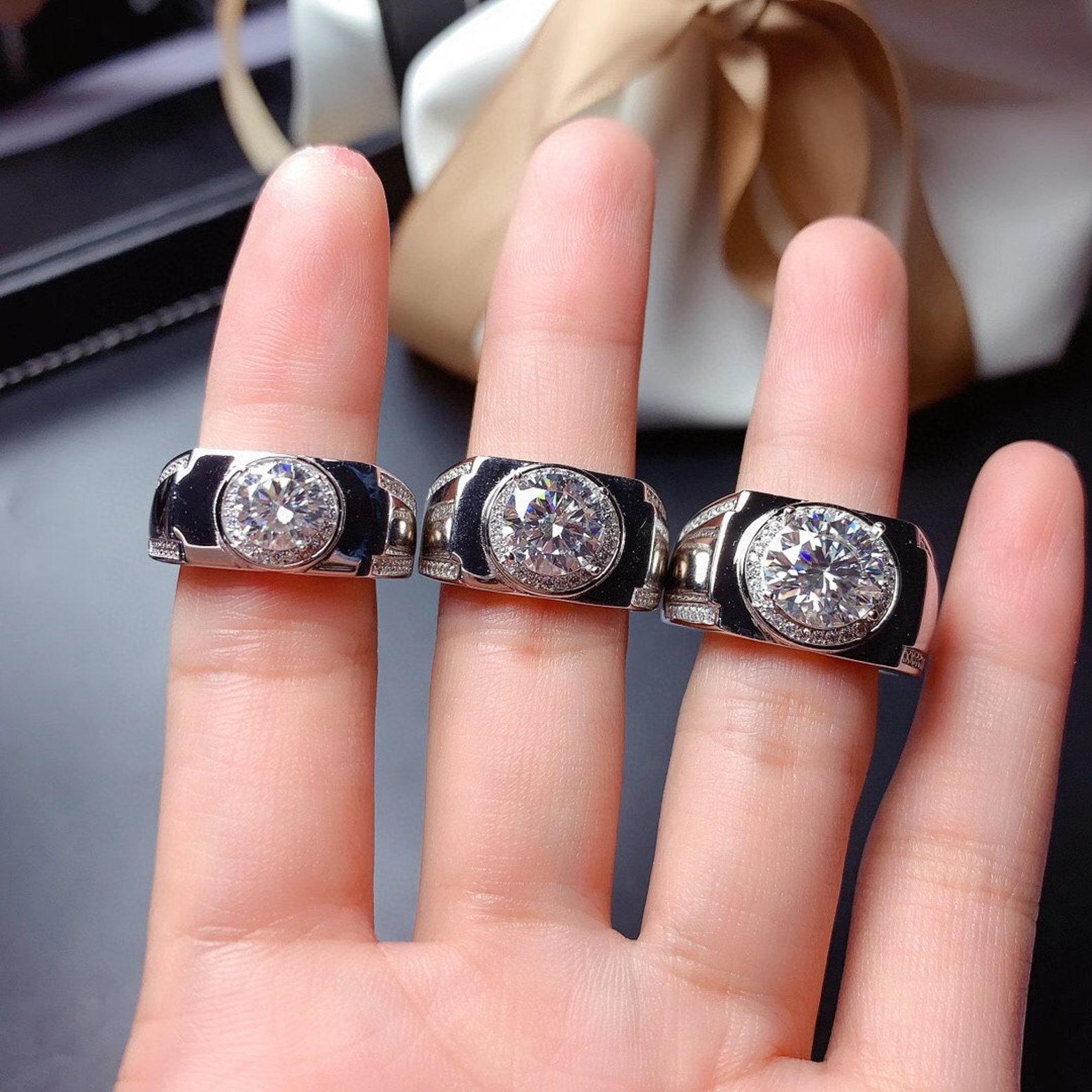 Luxury& Moissanite Mens Ring 1ct 3ct D Color VVS Etsy