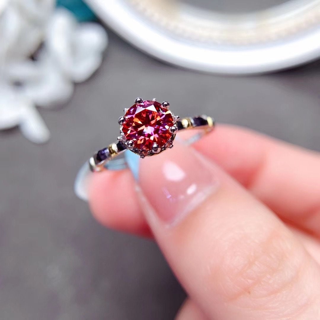 Dainty & Red Moissanite Ring 1ct D Color VVS1 Etsy