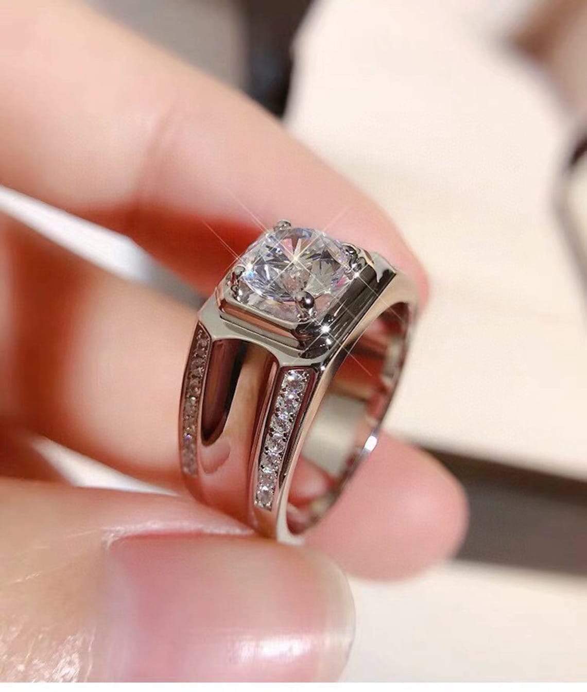 Luxury Moissanite Ring for Man 1ct 2ct D Color VVS Etsy