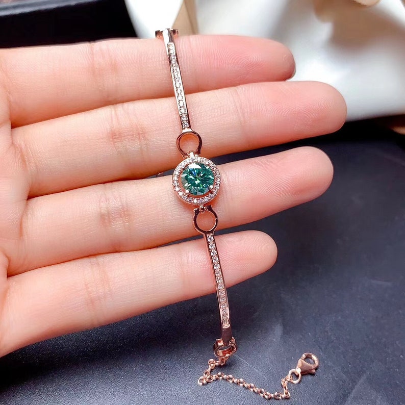 Anniversary gift Adorable Delicate Brilliant Green Moissanite bracelet 1ct D Color Engagement ring gift for her Promise jewelry