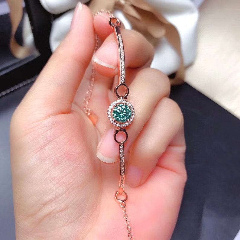 Anniversary gift Adorable Delicate Brilliant Green Moissanite bracelet 1ct D Color Engagement ring gift for her Promise jewelry