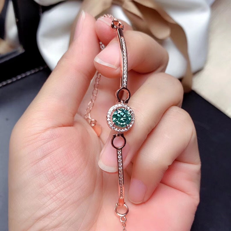 Anniversary gift Adorable Delicate Brilliant Green Moissanite bracelet 1ct D Color Engagement ring gift for her Promise jewelry