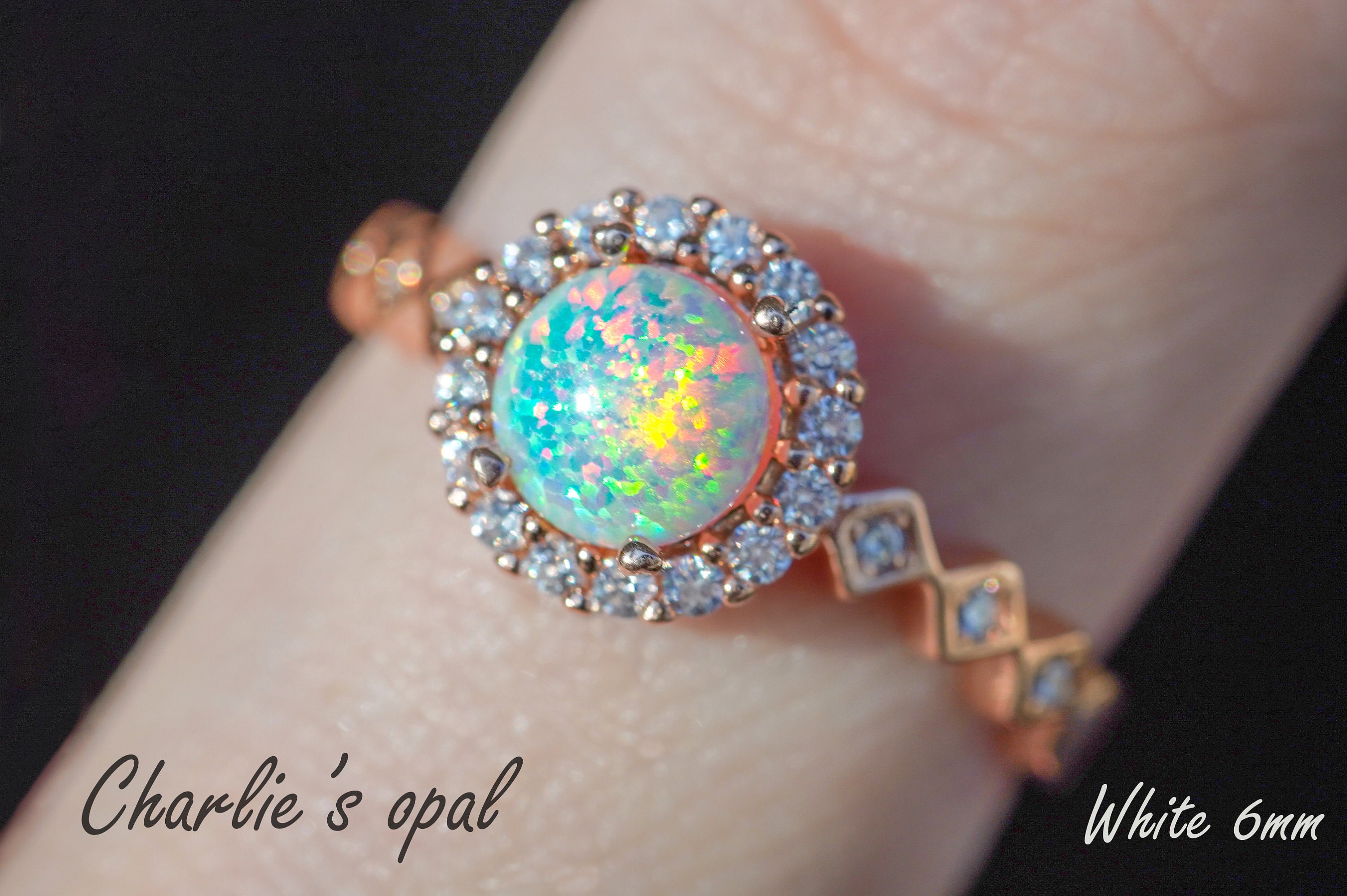 Dainty&Gorgeous Opal Ring  Rainbow Fire White Opal Ring ,Pink Opal Ri…