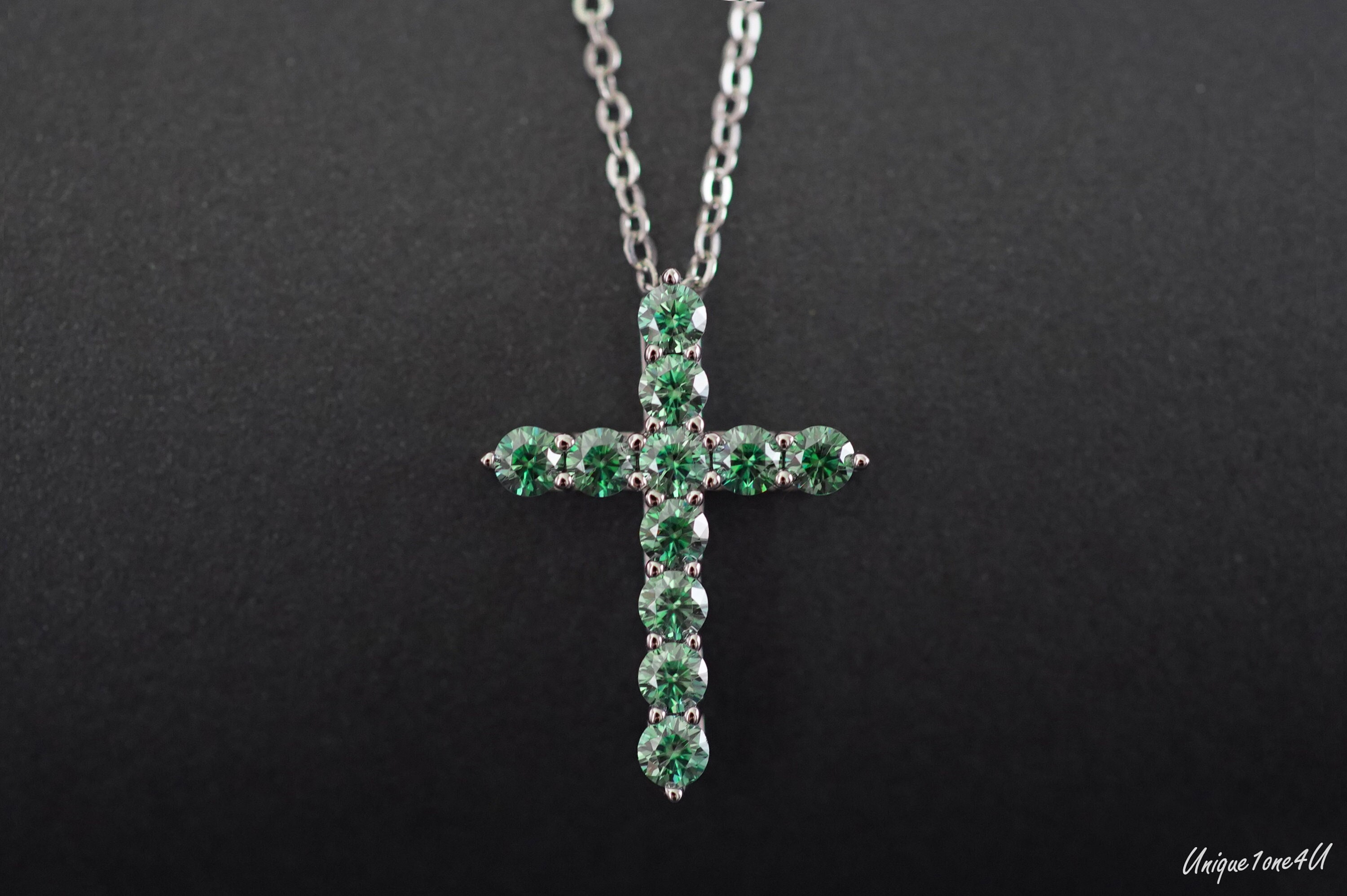 Dainty & Gorgeous Green / Royal Blue/ Yellow / Deep Royal Blue / Clear Moissanite Cross pendant Necklace 1.1ct/1.6ct D Color Sterling Silver
