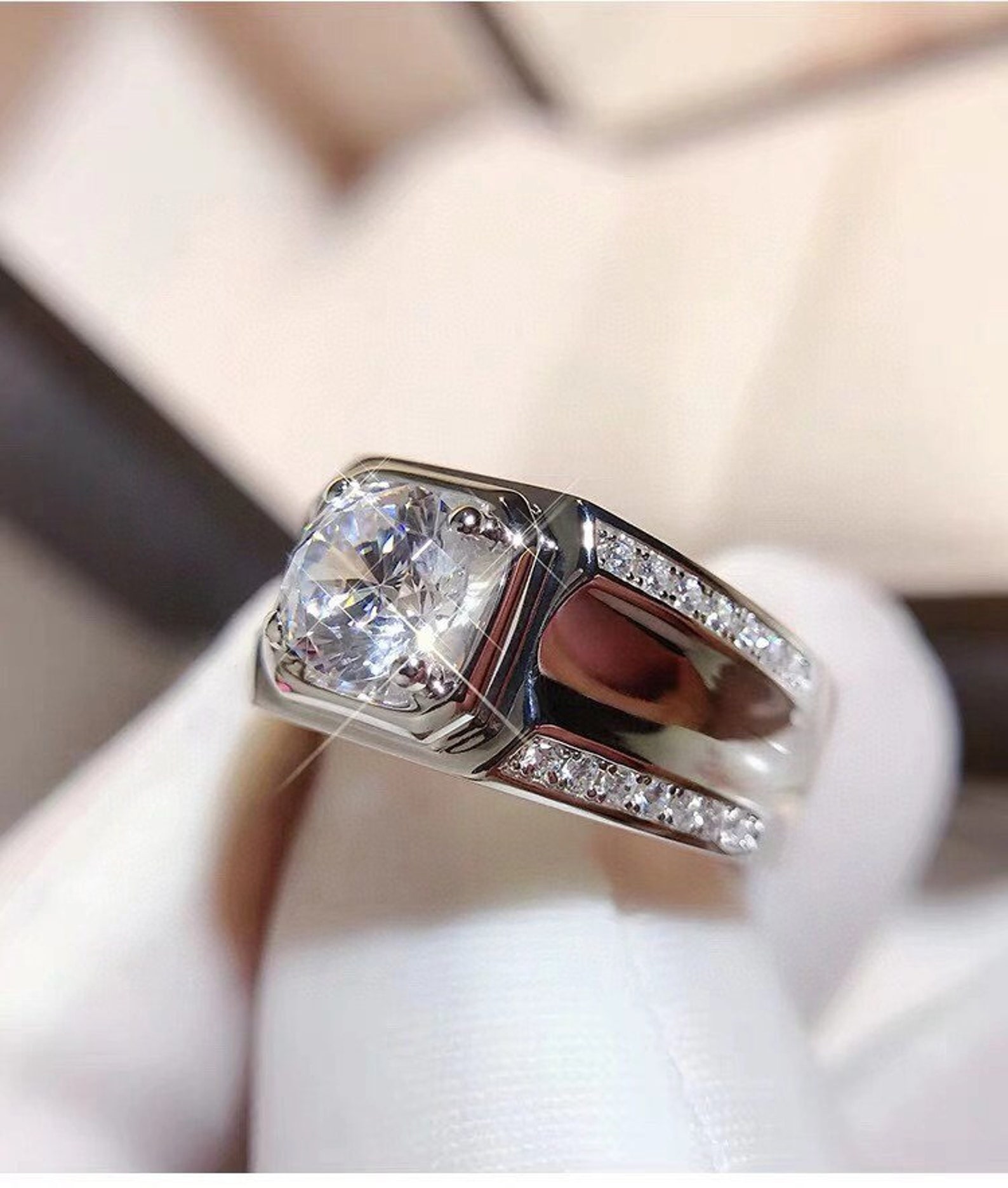 Luxury Moissanite Ring for Men 1ct 2ct D Color VVS Etsy
