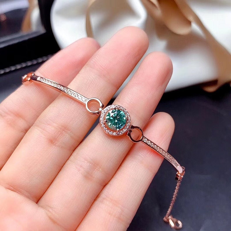 Anniversary gift Adorable Delicate Brilliant Green Moissanite bracelet 1ct D Color Engagement ring gift for her Promise jewelry