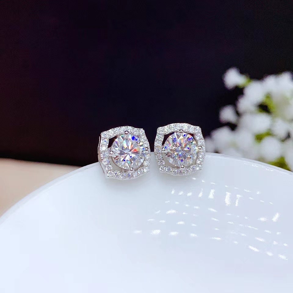 Gorgeous Moissanite Studs 1ct1ct Stud Earring Sterling - Etsy