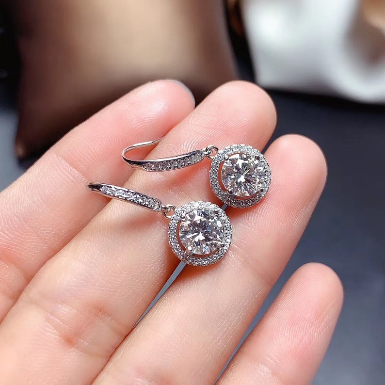 Moissanite Halo Dangle & Drop Earring 1ct1ct Etsy