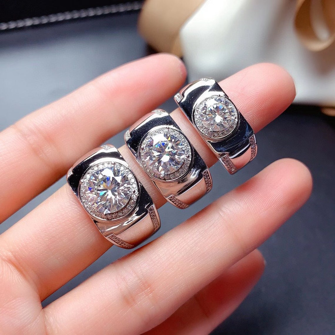 Luxury& Moissanite Mens Ring 1ct 3ct D Color VVS Etsy