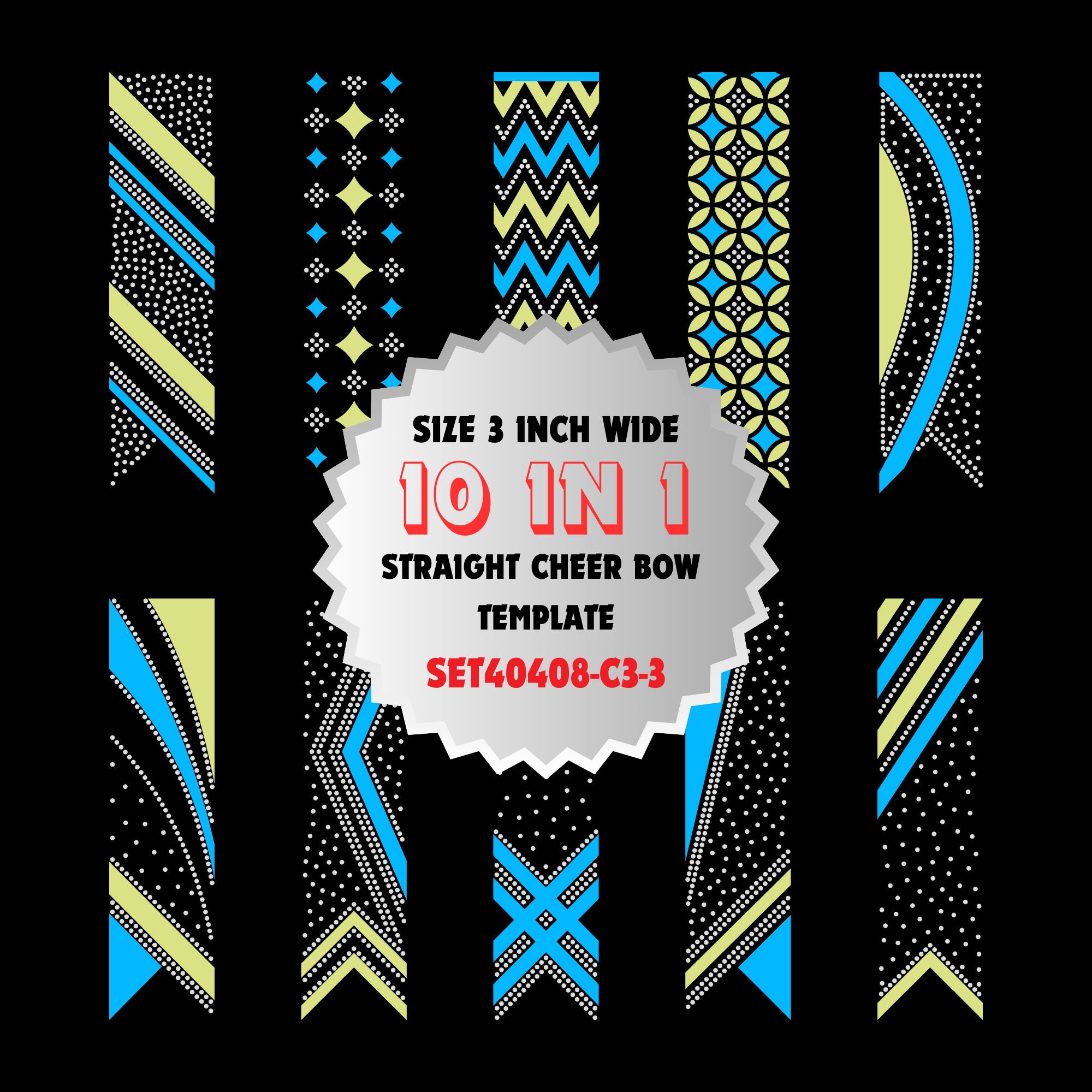 SET40408-C3-3, 3" modèle strass droit Cheer Bow 10 en 1, lot Cricut SS10, SVG, PNG, SS10, HTV, vinyle, queue en V