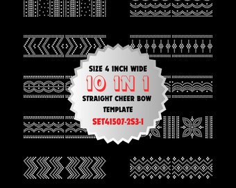 SET41507-2S3-1, 3" Straight Cheer Bow Rhinestone Template 10 in 1 Bundle, Cricut SS10 SS16, SVG, PNG, Double Stone, Tailless