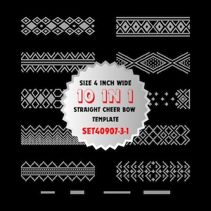 SET40907-3-1, 3 Inches Tailless Straight Cheer Bow Rhinestone Template Bundle 10 in 1, Cricut Compatible, SVG, PNG, Cut File