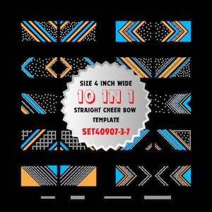 SET40907-3-7, Bundle 3 Inch Tailless Straight Cheer Bow Rhinestone Template, 10 in 1, Cricut SS10, SVG, PNG, Cut File, HTV, Vinyl, Tailless