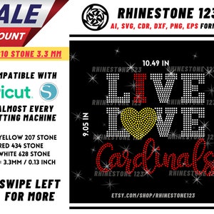 Live Love Cardinals rhinestone digital download for cricut, svg, eps, png, dxf, cdr, SS10