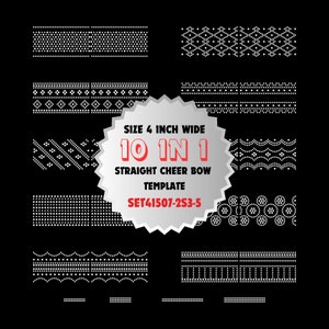 SET41507-2S3-5, 3&quot; Tailless Straight Cheer Bow Rhinestone Template Bundle 10 in 1, Cricut SS10 SS16, SVG, PNG, Two Stone, Tailless